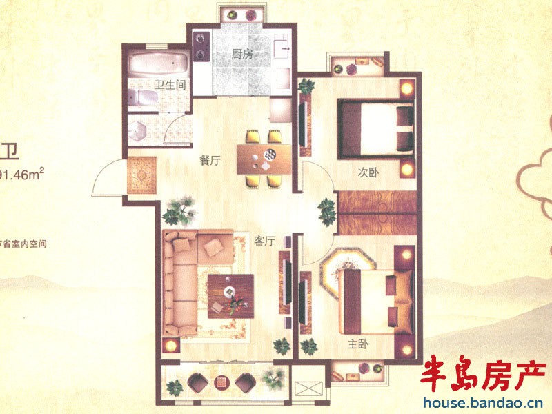 新华锦龙邸 D 2室2厅1卫1厨88.32㎡