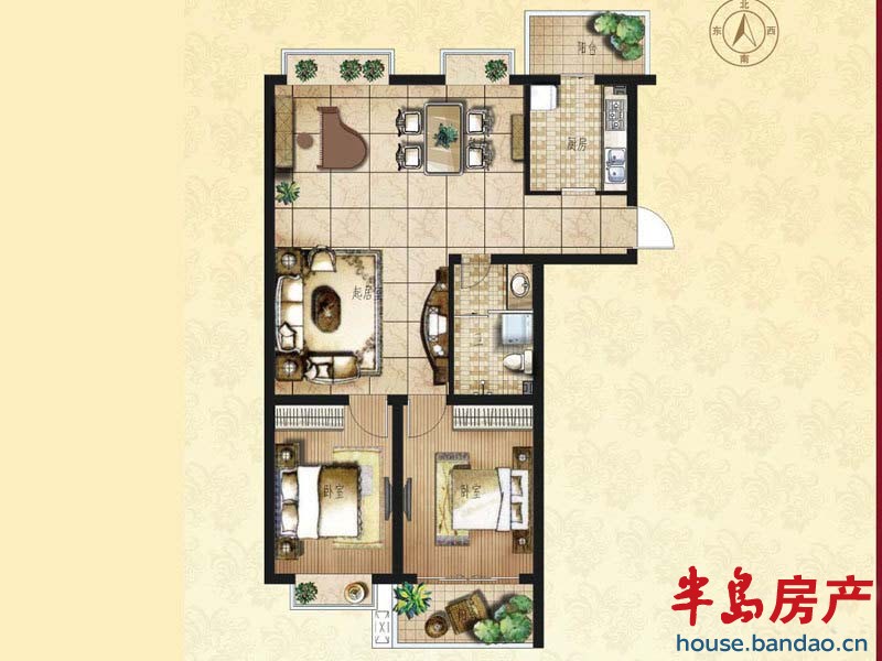 新海园品阁 H户型 清风阁 2室2厅1卫105㎡