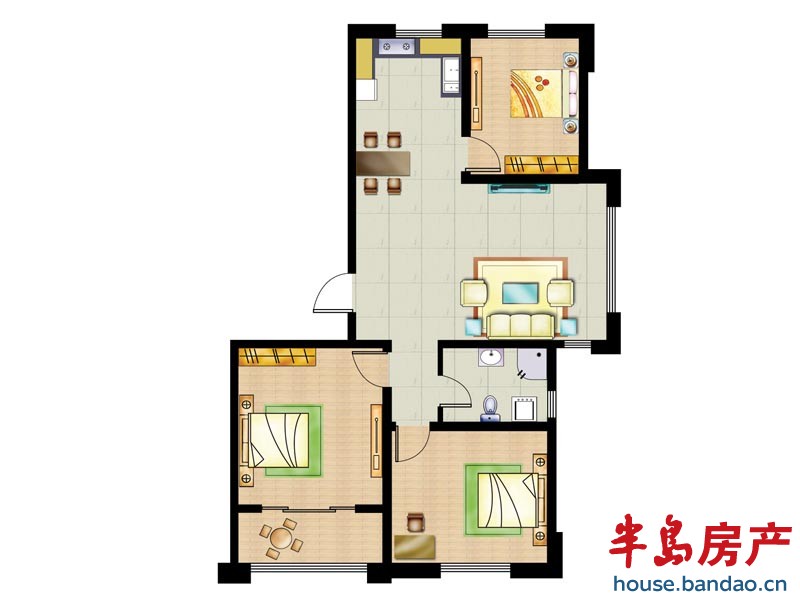 城建桃源山色 110平户型图 3室2厅1卫1厨110㎡