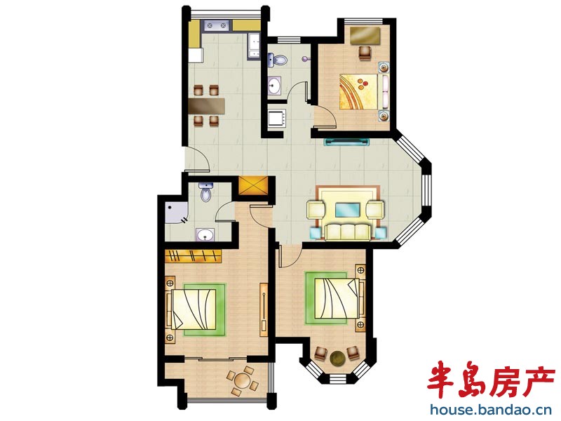 城建桃源山色 115平户型图 3室2厅2卫1厨115㎡