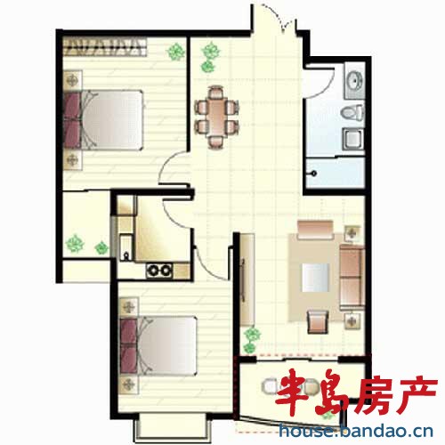 观海华庭 3号楼b2户型 2室2厅1卫92.45㎡