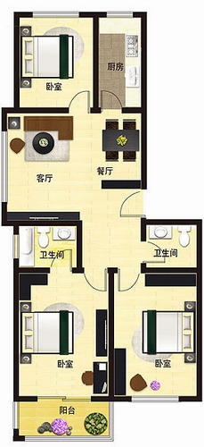 亿路发阳光景园二期 户型－B 3室2厅2卫