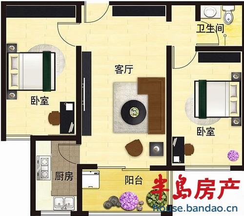 亿路发阳光景园二期 户型－c 2室1厅1卫