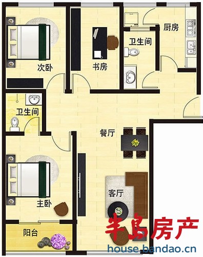 亿路发阳光景园二期 户型－D 3室2厅2卫