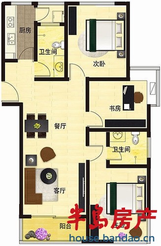 亿路发阳光景园二期 户型－E 3室2厅2卫