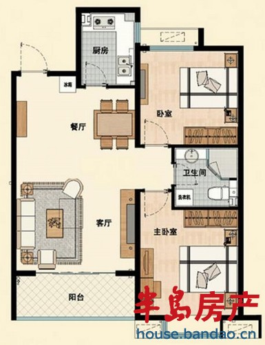 金光丽园 bb户型 2室2厅1卫1厨84㎡