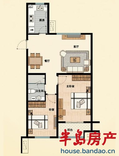 金光丽园 ca户型 2室2厅1卫1厨87㎡