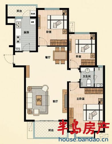 金光丽园 cb户型 3室2厅1卫1厨109㎡