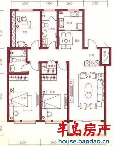 金色国际公寓 户型图C 3室2厅2卫139.86㎡