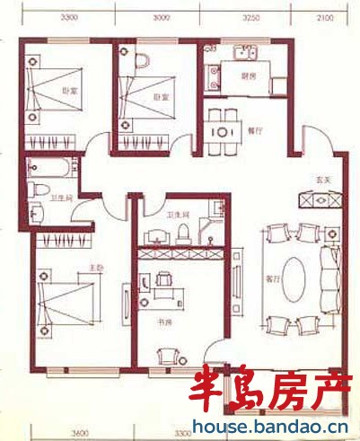 金色国际公寓 户型图J 4室2厅2卫153.71㎡