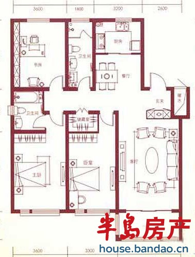 金色国际公寓 户型图M 3室2厅2卫149.58㎡