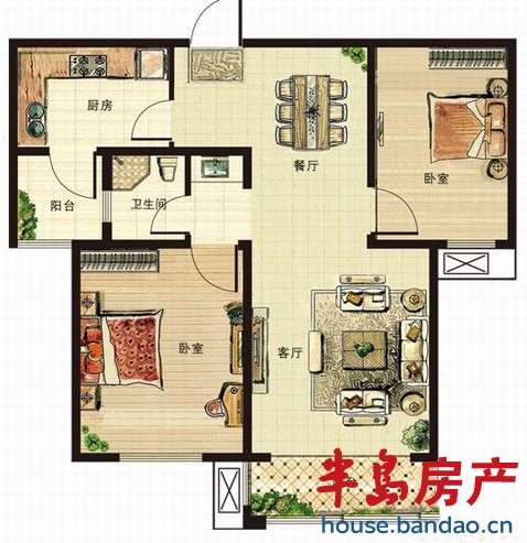 青山绿水 C户型 2室2厅1卫83㎡