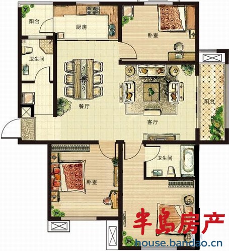 青山绿水 约125平D户型 3室2厅2卫125㎡