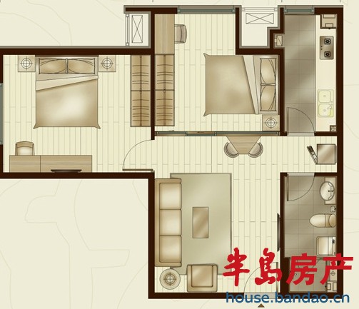 BC栋E户型 2室1厅1卫75㎡