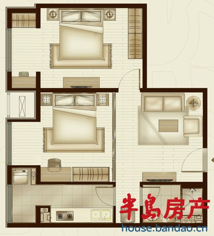 BC栋F户型 2室1厅1卫78㎡