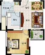 乐客国际公寓 B3户型 1室2厅1卫1厨55.88㎡