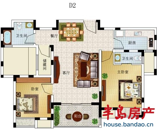 乐客国际公寓 D2 2室2厅2卫1厨89.25㎡