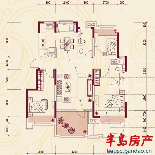 青岛万科四季花城 洛加城堡a户型 3室2厅2卫130㎡.jpg