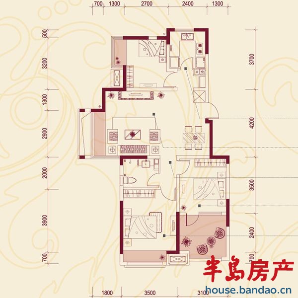 青岛万科四季花城 诗宛格调a户型 3室2厅1卫107㎡.jpg