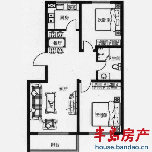 朱雀台 C户型 2室2厅1卫89.89㎡