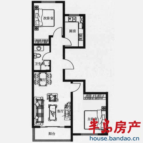 朱雀台 D户型 2室2厅1卫88.27㎡