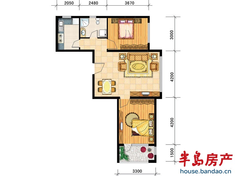 康大凤凰国际 I户型 2室2厅1卫89.56㎡