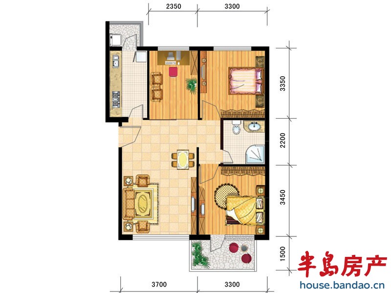 康大凤凰国际 k户型 3室2厅1卫93.29㎡