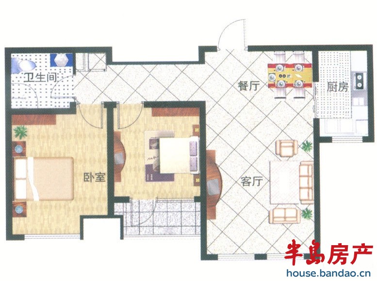 崂山水岸枫景 二居室 2室2厅1卫1厨72㎡