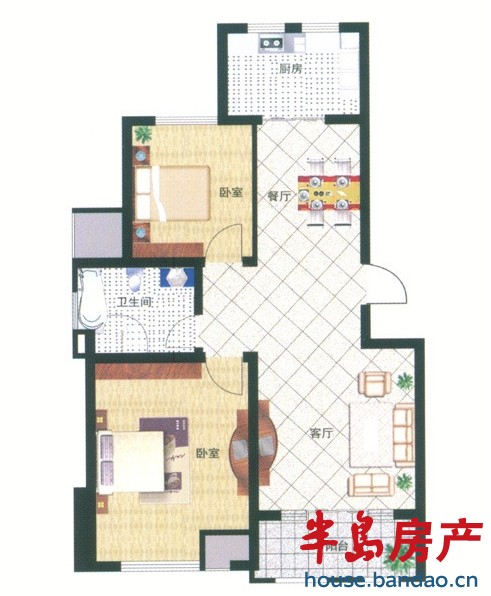 崂山水岸枫景 二居室 2室2厅1卫1厨83㎡（—）