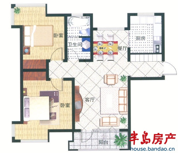 崂山水岸枫景 二居室 2室2厅1卫1厨83㎡ （二）