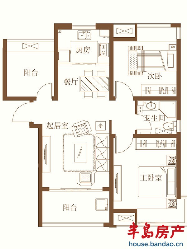 户型-15号楼--a 2室2厅1卫89.50㎡