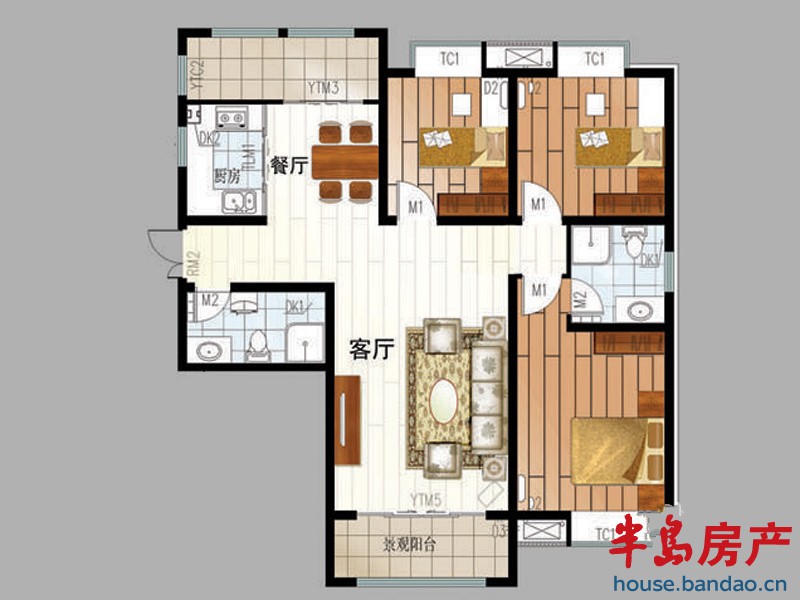 D户型3室2厅2卫1厨120.43㎡