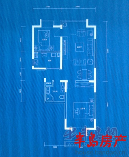 D(e)户型 87.7-89.45平米 二室二厅一卫