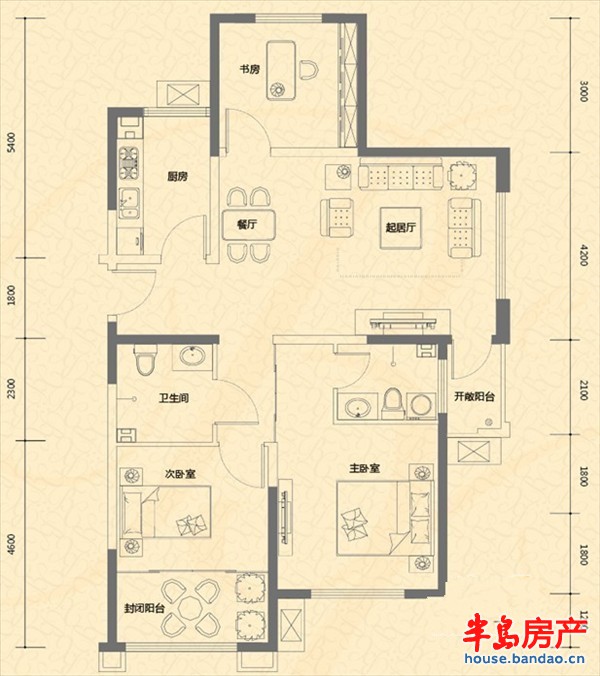 盛世美邦3-E户型户型图3室2厅2卫1厨 126.65㎡