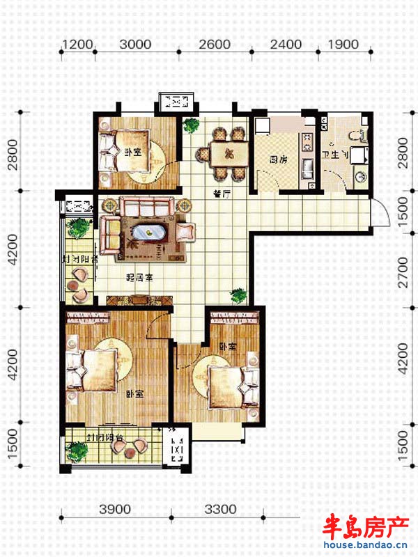 天竺嘉园A户型3室2厅2卫1厨 114