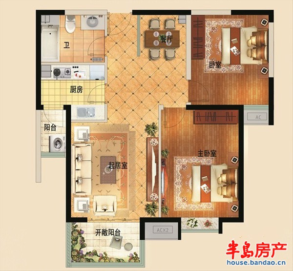 大成公馆D户型2室2厅1卫1厨 94.24㎡