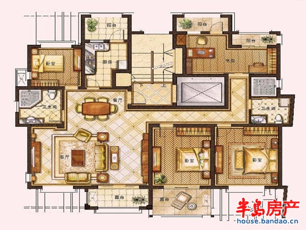 玫瑰庭院洋房户型图4室2厅1卫2厨 158.00㎡