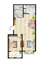 星火阳光四季三期25、26#楼B1户型图2室2厅1卫1厨 71.62㎡