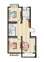 星火阳光四季三期25、26#楼B户型图2室2厅1卫1厨 71.62㎡