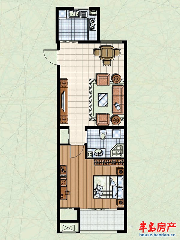 联城海岸锦城锦绣园A户型1室1厅1卫1厨 69.00㎡