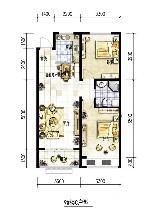 联城海岸锦城锦绣园C2户型2室2厅1卫1厨 92.00㎡