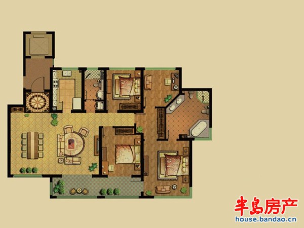 海信天悦标准户型3室2厅2卫1厨 200.48㎡