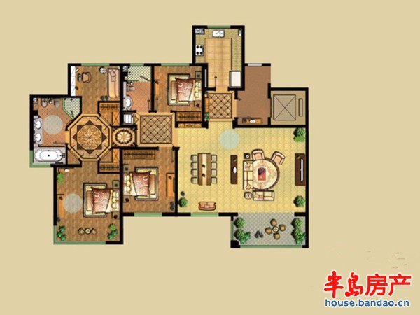 海信天悦标准户型3室2厅2卫1厨 207.46㎡