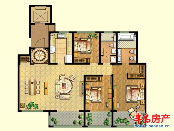 海信天悦标准户型图3室2厅2卫1厨 180.00㎡