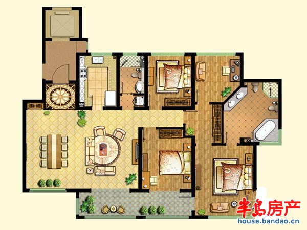 海信天悦标准户型图3室2厅2卫1厨 200.00㎡