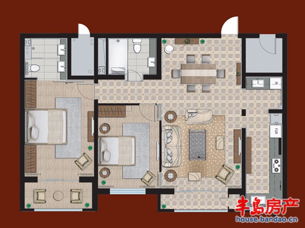 海信天玺c户型2室2厅2卫1厨 141.00㎡