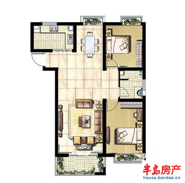 海信都市阳光C户型2室2厅1卫1厨 115.00㎡