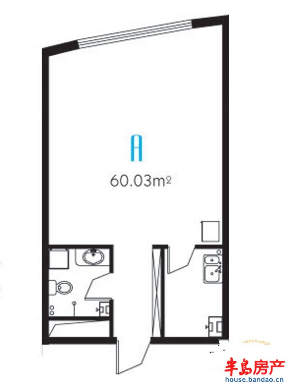 宏程家天下城市广场5号楼A户型1室1厅1卫1厨 60.03㎡