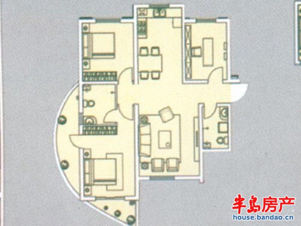 宏程家天下城市广场标准层户型3室2厅2卫1厨 119.13㎡