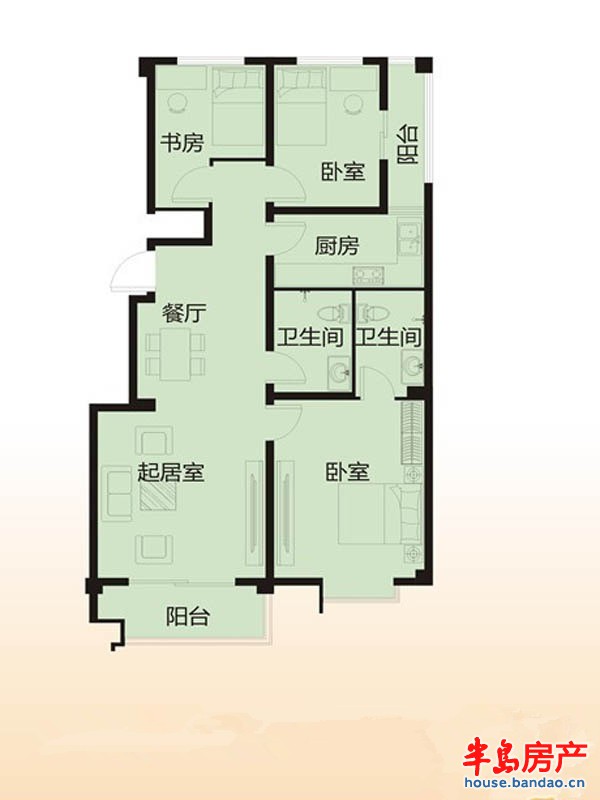 2单元02户型3室2厅2卫1厨 115.23㎡